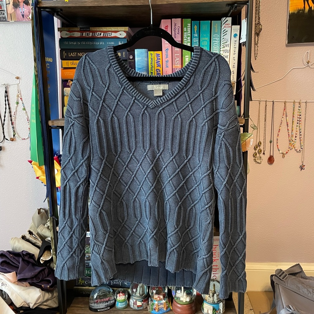 Blue textured v-neck sweater
